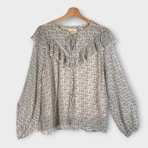 ☃️❄️ Easel Los Angeles Top MEDIUM Cottagecore Sheer with Lining Ruffle NEW